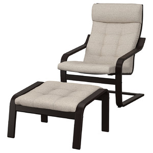 POÄNG Armchair and footstool, black-brown/Gunnared beige