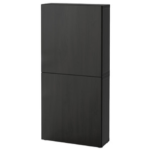 BESTÅ Wall cabinet with 2 doors, black-brown/Lappviken black-brown, 60x22x128 cm