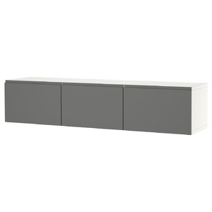 BESTÅ TV bench with doors, white/Västerviken grey, 180x42x38 cm