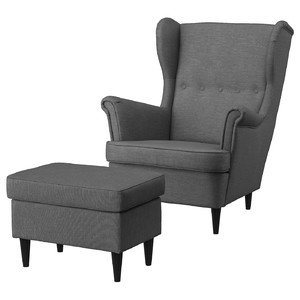 STRANDMON Armchair and footstool, Nordvalla dark grey