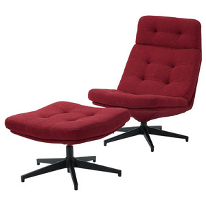 HAVBERG Armchair and footstool, Lejde red/brown