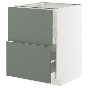 METOD / MAXIMERA Base cb 2 fronts/2 high drawers, white/Nickebo matt grey-green, 60x60 cm