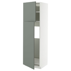 METOD High cabinet for fridge w 2 doors, white/Nickebo matt grey-green, 60x60x200 cm