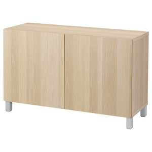 BESTÅ Storage combination with doors, white stained oak effect/Lappviken/Stubbarp light grey, 120x40x74 cm