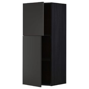 METOD Wall cabinet with shelves/2 doors, black/Nickebo matt anthracite, 40x100 cm