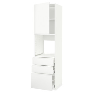 METOD / MAXIMERA High cab f oven w door/3 drawers, white/Voxtorp matt white, 60x60x220 cm
