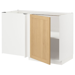 METOD Corner base cabinet with shelf, white/Forsbacka oak, 128x68 cm