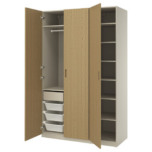 PAX / TONSTAD Wardrobe combination, grey-beige/oak veneer, 150x60x236 cm