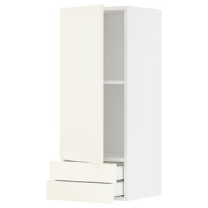 METOD / MAXIMERA Wall cabinet with door/2 drawers, white/Vallstena white, 40x100 cm