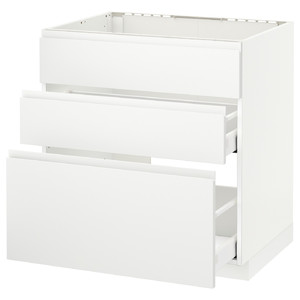 METOD Base cab f sink+3 fronts/2 drawers, white Maximera, Voxtorp white matt white, 80x60x80 cm