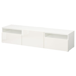 BESTÅ TV bench, white/Selsviken high-gloss/white, 180x42x39 cm