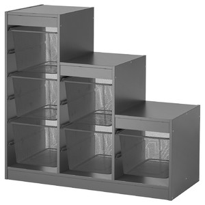 TROFAST Storage combination with boxes, grey/dark grey, 99x44x94 cm