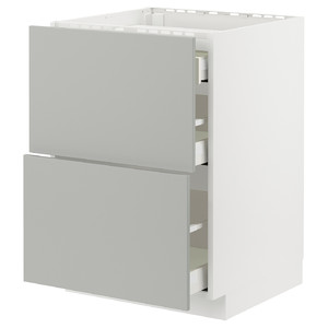 METOD / MAXIMERA Base cab f hob/2 fronts/3 drawers, white/Havstorp light grey, 60x60 cm