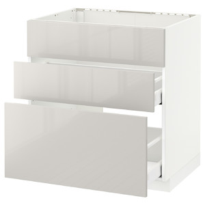METOD / MAXIMERA Base cab f sink+3 fronts/2 drawers, white, Ringhult light grey, 80x60 cm