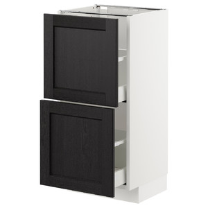 METOD Base cabinet with 2 drawers, white/Lerhyttan black stained, 40x37 cm