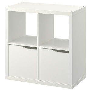 KALLAX Shelving unit, with 2 doors with 2 shelf inserts/wave shaped white, 77x77 cm