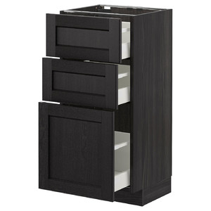 METOD/MAXIMERA Base cabinet with 3 drawers, black/Lerhyttan black stained, 40x39.5x88 cm