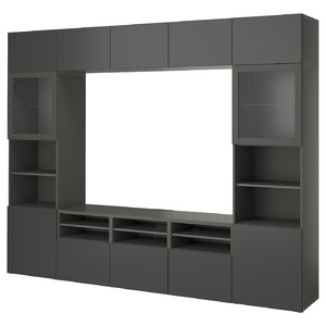 BESTÅ TV storage combination/glass doors, dark grey Lappviken/Sindvik dark grey, 300x42x231 cm