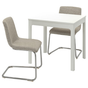 EKEDALEN / LUSTEBO Table and 2 chairs, white chrome-plated/Viarp beige/brown, 80/120 cm