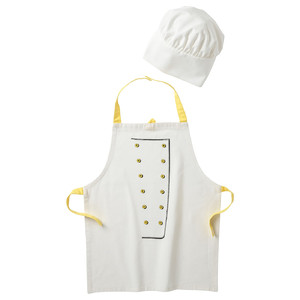 TOPPKLOCKA Children’s apron with chef’s hat, white/yellow