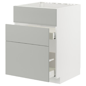 METOD / MAXIMERA Base cab f sink+3 fronts/2 drawers, white/Havstorp light grey, 60x60 cm
