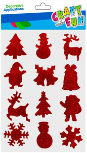 Craft Christmas Self-Adhesive Decoration Set Glitter Mix 12pcs, red