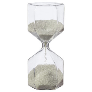 TILLSYN Decorative hourglass, clear glass, white, 16 cm