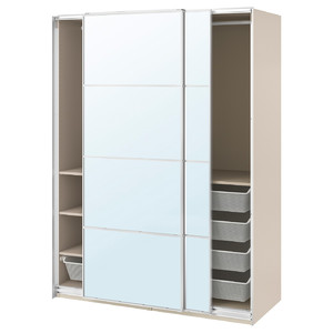 PAX / AULI Wardrobe combination, beige/mirror glass, 150x66x201 cm