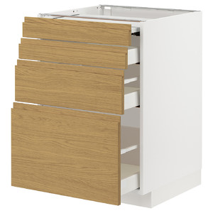 METOD / MAXIMERA Bc w pull-out work surface/3drw, white/Voxtorp oak effect, 60x60 cm