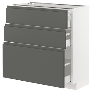 METOD / MAXIMERA Base cabinet with 3 drawers, white/Voxtorp dark grey, 80x37 cm