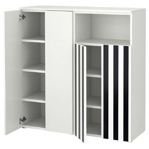 SMÅSTAD / PLATSA Storage combination, white black/white/stripe, 120x42x123 cm