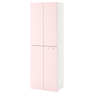 SMÅSTAD / PLATSA Wardrobe, white pale pink/with 2 clothes rails, 60x57x181 cm