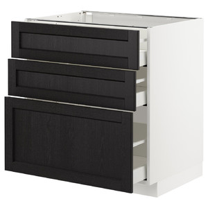 METOD / MAXIMERA Base cabinet with 3 drawers, white, Lerhyttan black stained, 80x60 cm