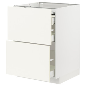 METOD / MAXIMERA Bc w pull-out work surface/3drw, white/Vallstena white, 60x60 cm