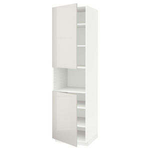 METOD High cab f micro w 2 doors/shelves, white/Ringhult light grey, 60x60x220 cm