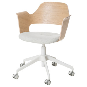 FJÄLLBERGET Conference chair with castors, white stained oak veneer, Gunnared beige