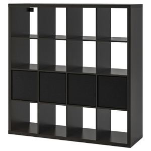 KALLAX Shelf unit with 4 inserts, black-brown, 147x147 cm