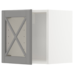 METOD Wall cabinet w glass door/crossbar., white/Bodbyn grey, 40x40 cm