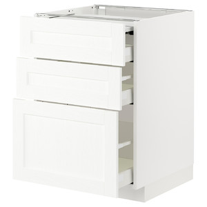 METOD / MAXIMERA Bc w pull-out work surface/3drw, white Enköping/white wood effect, 60x60 cm
