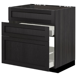 METOD/MAXIMERA Base cab f sink+3 fronts/2 drawers, black/Lerhyttan black stained, 80x61.9x88 cm