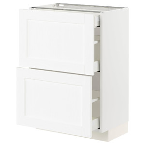 METOD / MAXIMERA Base cab with 2 fronts/3 drawers, white Enköping/white wood effect, 60x37 cm