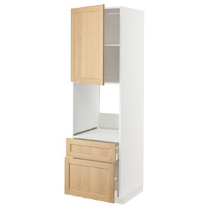 METOD / MAXIMERA Hi cab f ov w dr/2 frnt/1 m/1 h drw, white/Forsbacka oak, 60x60x200 cm