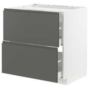 METOD / MAXIMERA Base cab f hob/2 fronts/2 drawers, white/Voxtorp dark grey, 80x60 cm