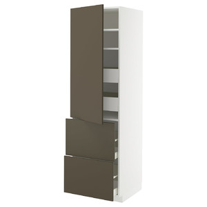 METOD / MAXIMERA Hi cab w shlvs/4 drawers/dr/2 frnts, white/Havstorp brown-beige, 60x60x200 cm