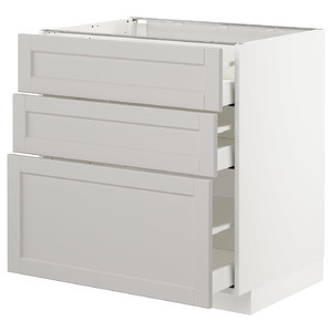 METOD / MAXIMERA Base cabinet with 3 drawers, white, Lerhyttan light grey, 80x60 cm