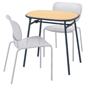 DUVSKÄR / DUVSKÄR Table and 2 chairs, outdoor black-blue/grey, 76 cm