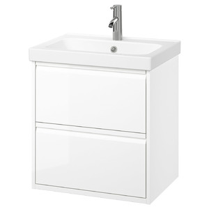ÄNGSJÖN / ORRSJÖN Wash-stnd w drawers/wash-basin/tap, high-gloss white, 62x49x69 cm
