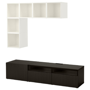 BESTÅ / EKET Cabinet combination for TV, white/black-brown, 180x42x170 cm