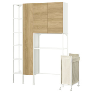 ENHET Storage combination, white/oak effect, 140x32x204 cm