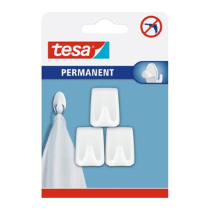 Tesa Rectangular Hook S, white, 3-pack